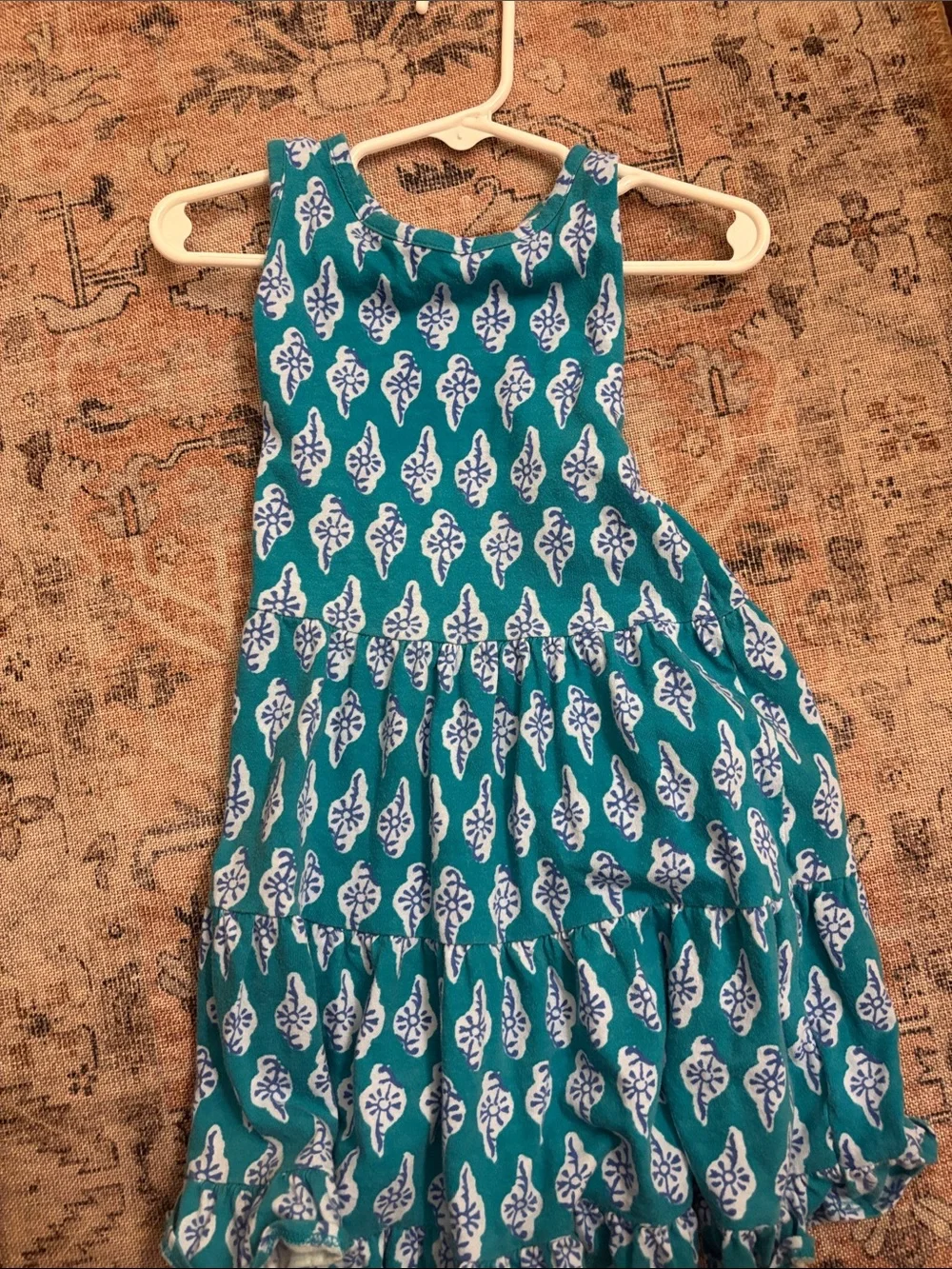 J. Crew Teal and White Printed Tiered Girls' Dress